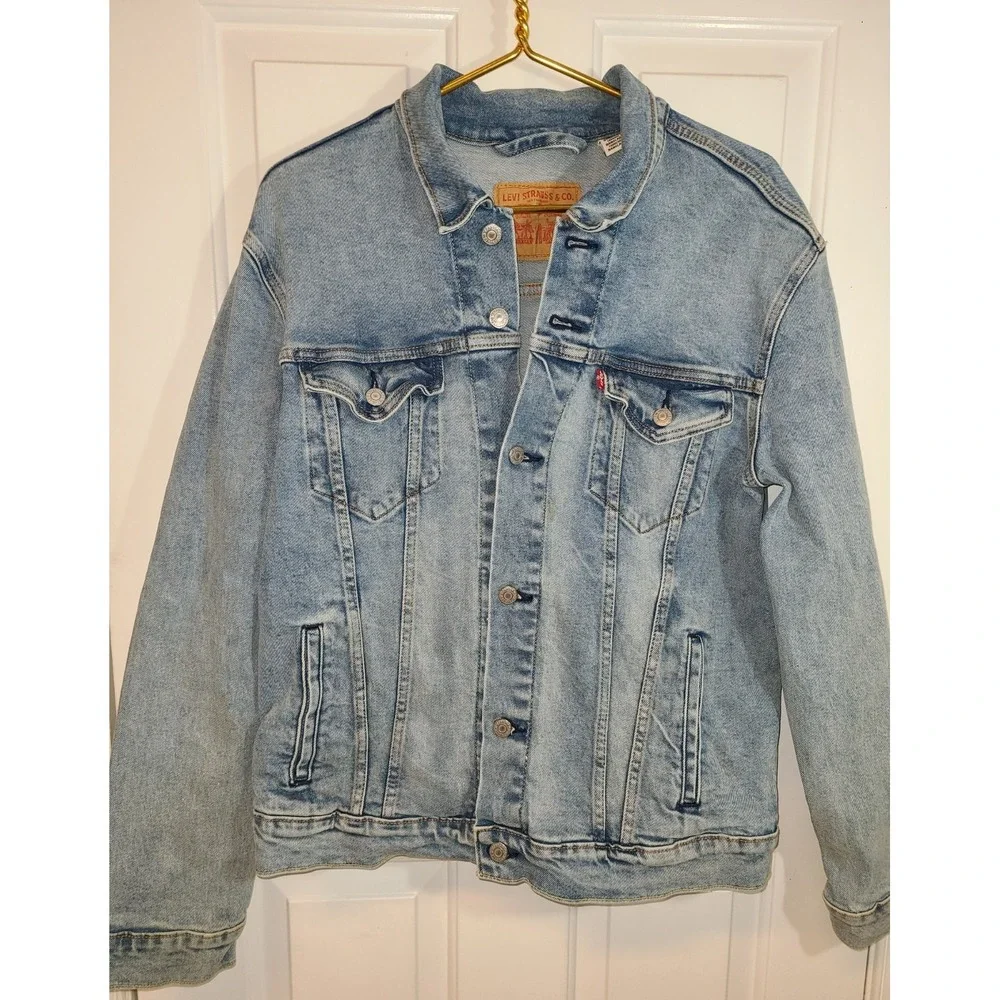 Levi Strauss Denim Jacket Men's Trucker Western Sz L Light White Wash Cowboy